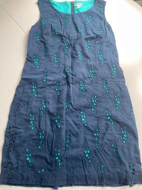Hatley Navy Eyelet Shift Dress with Teal Lining